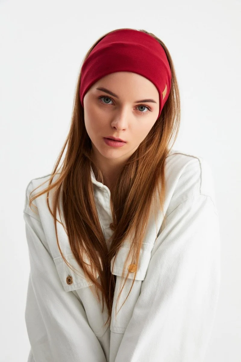 Butikgiz Claret Red Women's Cotton Thermal, Non-Slip, Antiperspirant, Ultra Light, Sports Hair Band Bandana Buff