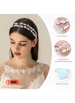 Ammei Headpiece Crystal Bridal Headpiece Wedding Headband With Genuine Freshwater Pearls And Combs Hair Accessories For Bride Bridesmaid (Silver)  - Image 4