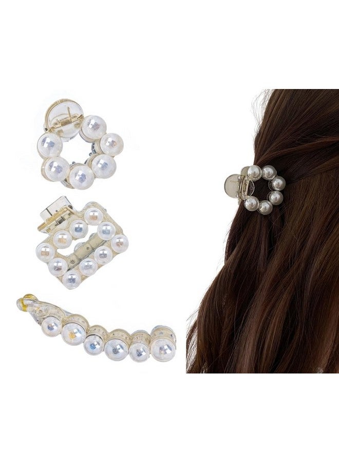 RedChimes Korean Style Multi Shape Pearl Hair Claw Clips Strong Hold Hair Accessories For Women And Girls Pack of 3 Pcs - Image 1