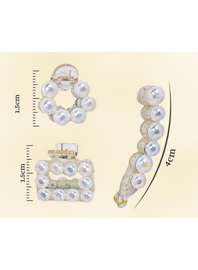 RedChimes Korean Style Multi Shape Pearl Hair Claw Clips Strong Hold Hair Accessories For Women And Girls Pack of 3 Pcs - Image 2
