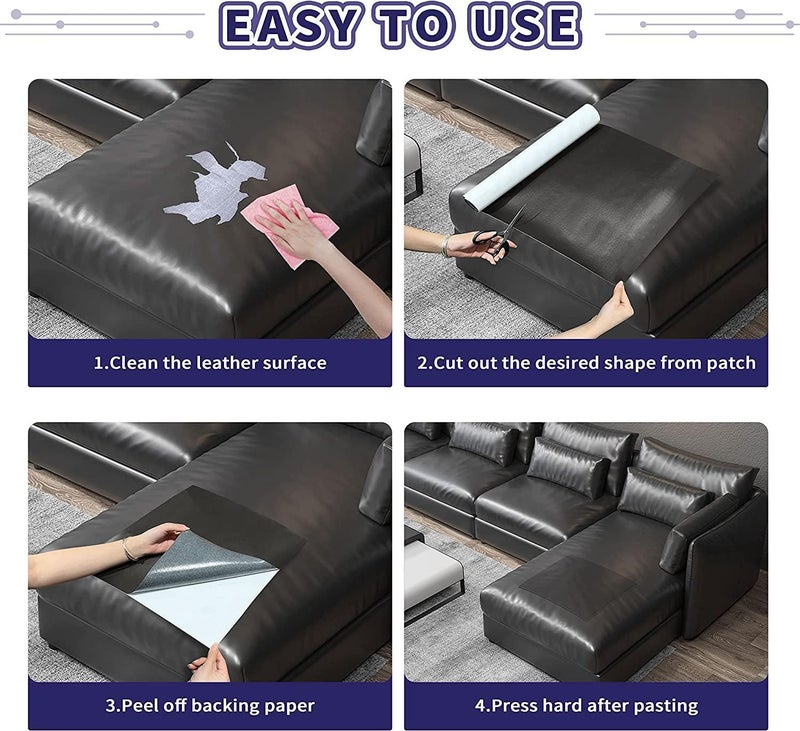 Black Self-Adhesive Genuine Leather Repair Patch 30 x 60cm Durable Leather Sheet for Sofa, Couch, Furniture, Car Seats, and Jackets Waterproof DIY Upholstery Repair Tape (Black)  - Image 2