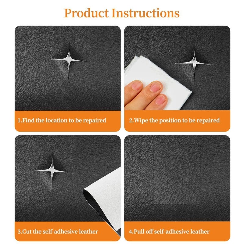 Black Self-Adhesive Genuine Leather Repair Patch 30 x 60cm Durable Leather Sheet for Sofa, Couch, Furniture, Car Seats, and Jackets Waterproof DIY Upholstery Repair Tape (Black)  - Image 3