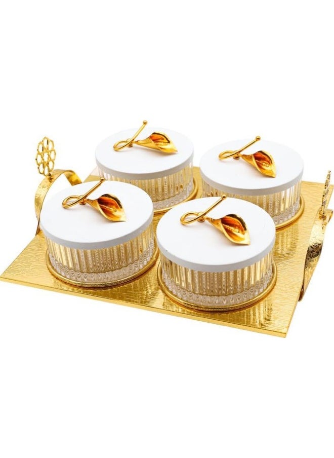 Alsaif Steel Nut Chileh Silver Gilded with 4 Glass Saucers 