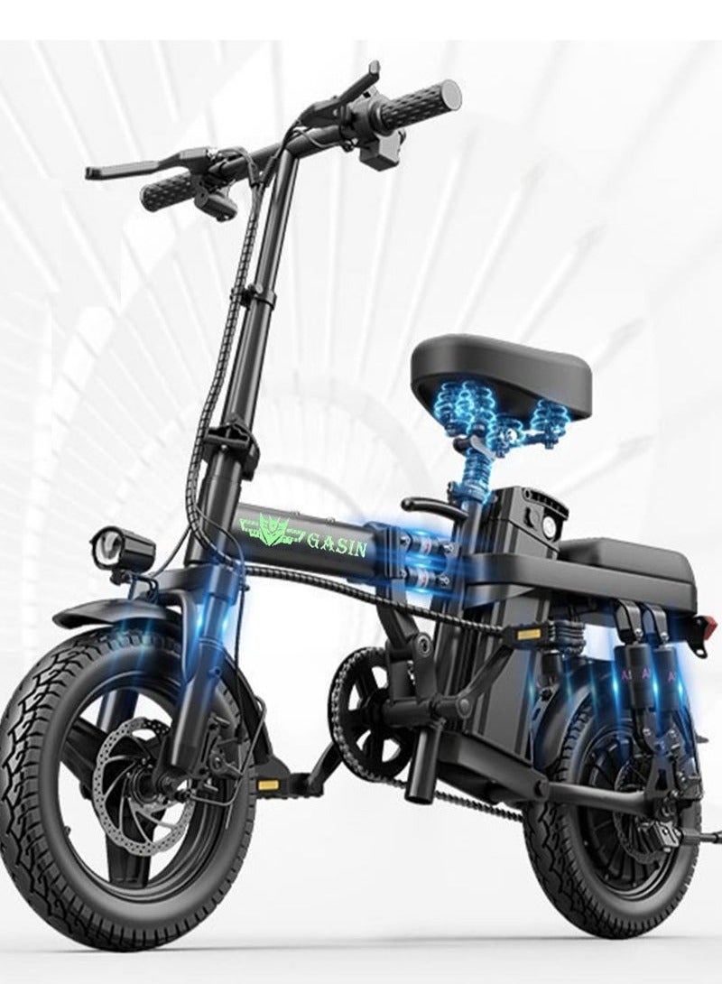 غاز دراجة كهربائية قابلة للطي 14 بوصة بقدرة 500 واط قصوى، بطارية 48 فولت، مدى يصل حتى 90 ميل، سرعة 20 ميل/ساعة مع حامل هاتف – دراجة كهربائية للبالغين للتنقل والشاطئ والثلج والجبل - Image 1