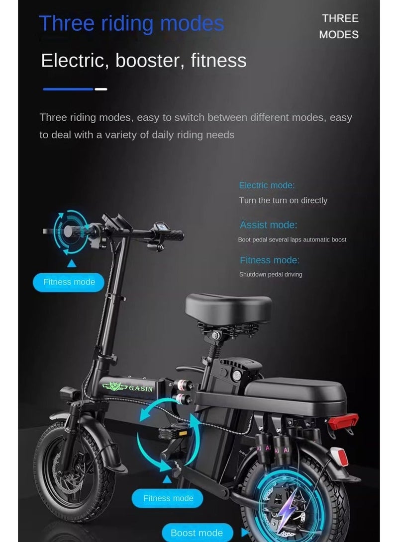 غاز دراجة كهربائية قابلة للطي 14 بوصة بقدرة 500 واط قصوى، بطارية 48 فولت، مدى يصل حتى 90 ميل، سرعة 20 ميل/ساعة مع حامل هاتف – دراجة كهربائية للبالغين للتنقل والشاطئ والثلج والجبل - Image 3