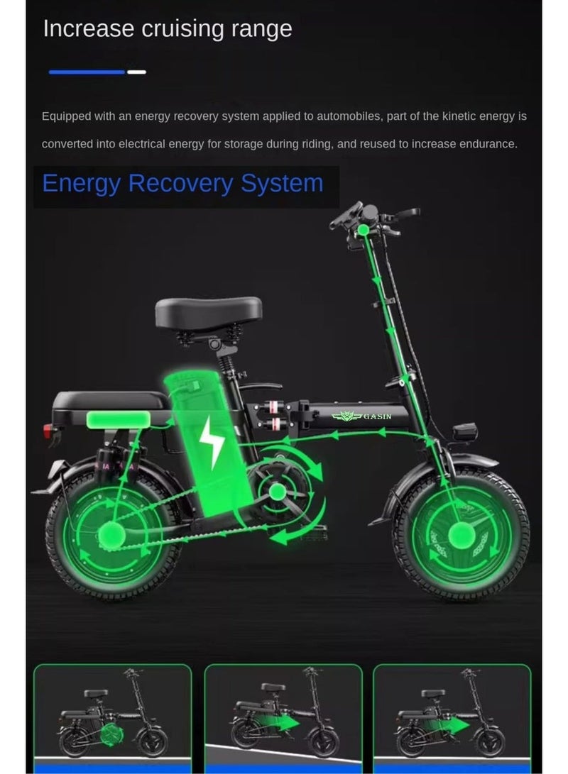 غاز دراجة كهربائية قابلة للطي 14 بوصة بقدرة 500 واط قصوى، بطارية 48 فولت، مدى يصل حتى 90 ميل، سرعة 20 ميل/ساعة مع حامل هاتف – دراجة كهربائية للبالغين للتنقل والشاطئ والثلج والجبل - Image 4