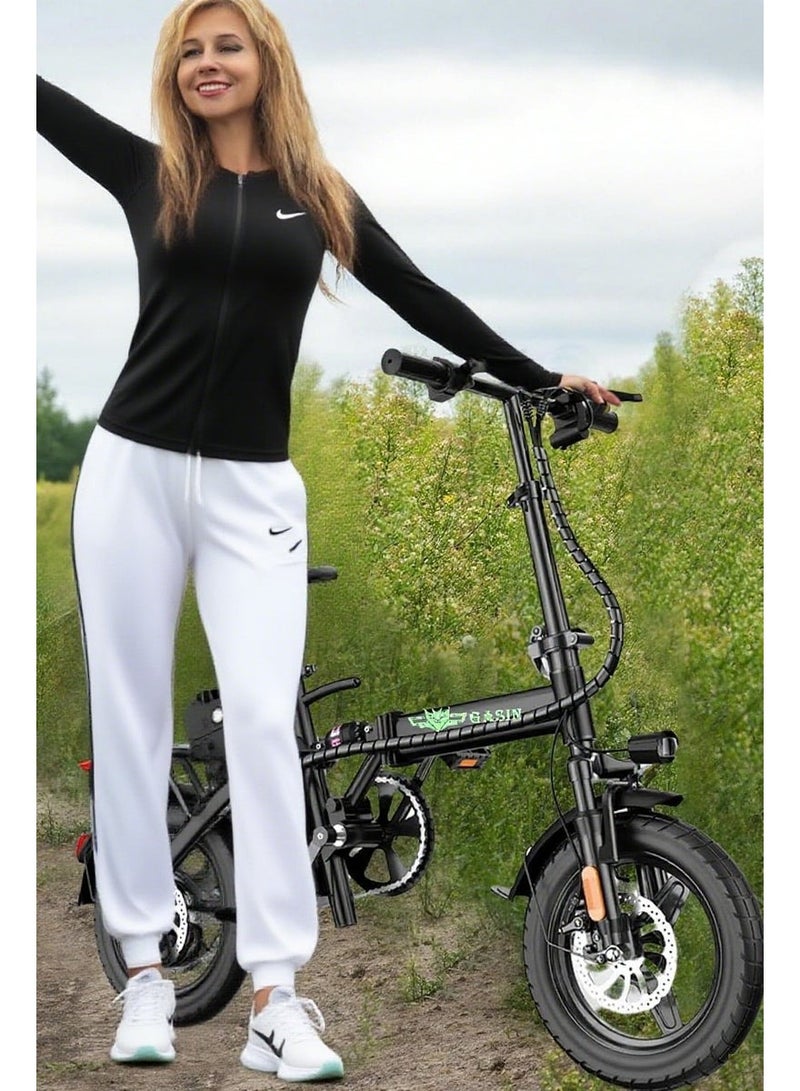 غاز دراجة كهربائية قابلة للطي 14 بوصة بقدرة 500 واط قصوى، بطارية 48 فولت، مدى يصل حتى 90 ميل، سرعة 20 ميل/ساعة مع حامل هاتف – دراجة كهربائية للبالغين للتنقل والشاطئ والثلج والجبل - Image 5