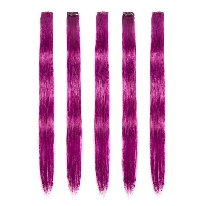 Winsky Purplered Clip in Colored Hair Extensions 100 Real Human Hair  Straight Highlights Girls Clip on Hairpieces 5 PiecesSet 18inch Purplered