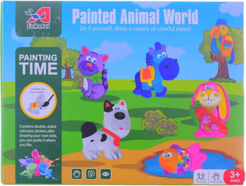 Hape Painted Animal World Painting Craft Kit For 3 Years And Above - Multicolor
