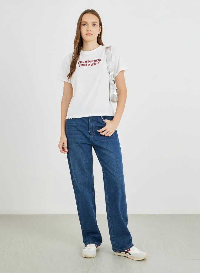 تايك تو Take Two Slogan Print Short Sleeve T-Shirt