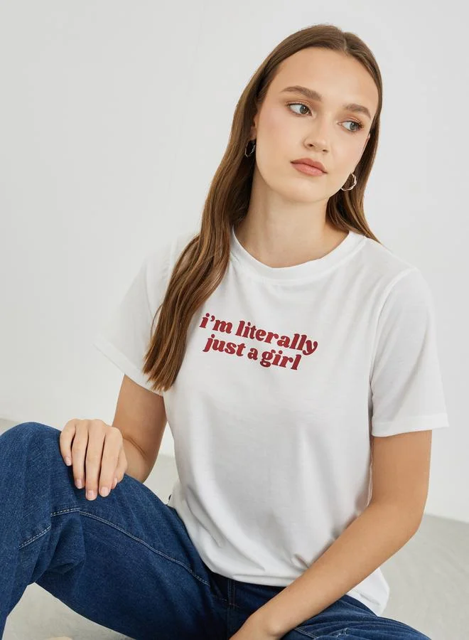 تايك تو Take Two Slogan Print Short Sleeve T-Shirt
