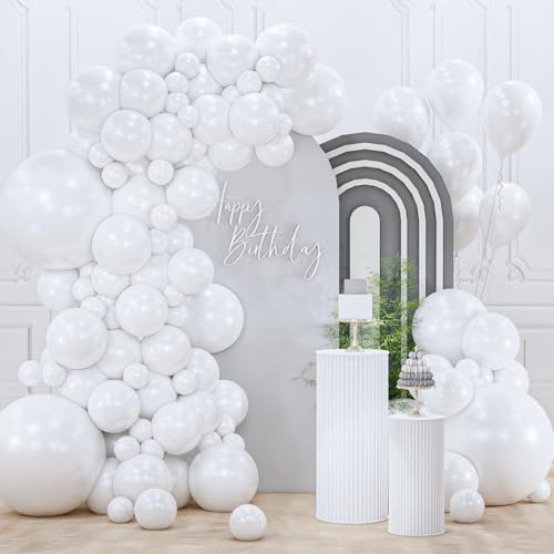 PartyWoo Pearl White Balloons 128pcs Different Sizes Pack of 18 12 10 5 Inch Metallic White Latex Balloon Arch Kit Garland for Wedding Graduation Baby Shower Birthday Party Decorations WhiteZ30 - Image 1