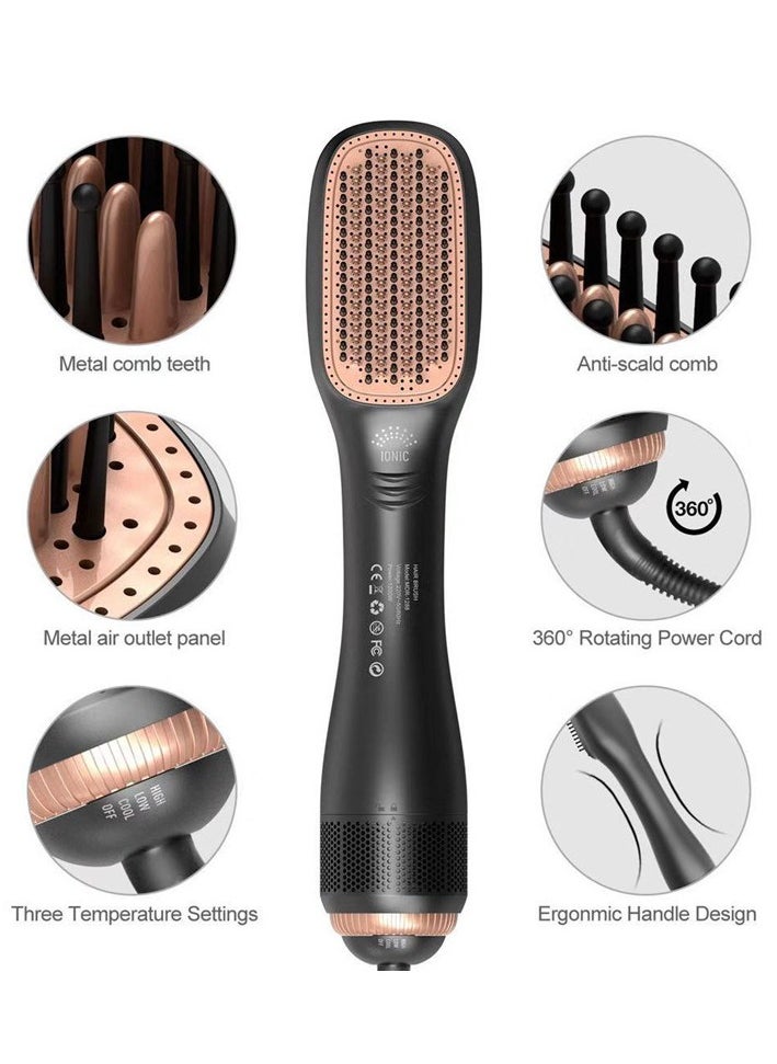 REACLOUD Hair Dryer Brush Ceramic Dryer And Styler 3 In 1 Professional Black/Beige  - Image 1