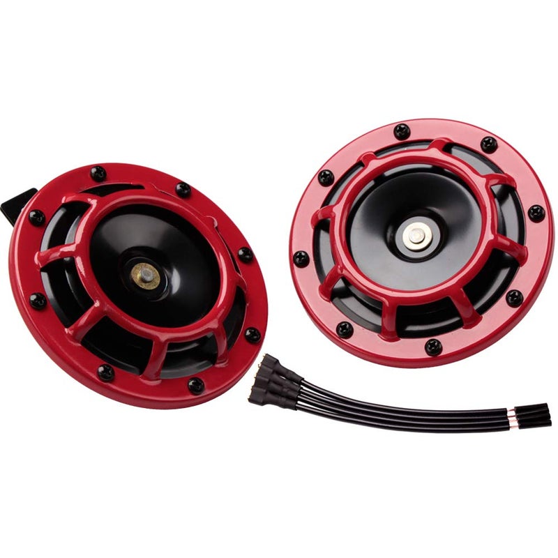 FARBIN Loud Car Horn 12v Super Tone Motorcycle Horns High ToneLow Tone Twin Horn Kit with Protective Grill red