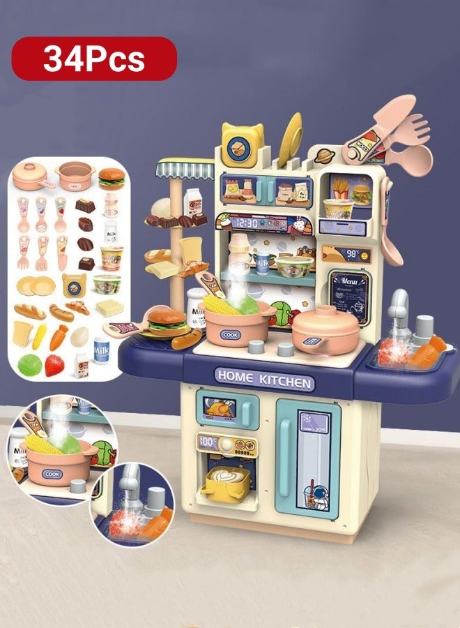 34-in-1 Kitchen Pretend Play Toy Set,  Kitchen Playset Kitchen Cooking Games Toy  Pretend Cooking Playset  with Realistic Steam & Lights  for Girls and Boys - Image 1