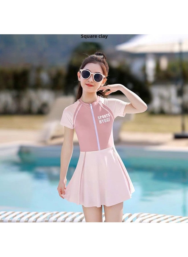 Generic Children's Swimwear Girls' Sports Girls' Split Skirt Swimwear For Primary School Students-Color:1833 Rose Red [swimsuit + Swimming Cap]-Size:Recommended 125-135cm 22.5-27.5kg  - Image 4