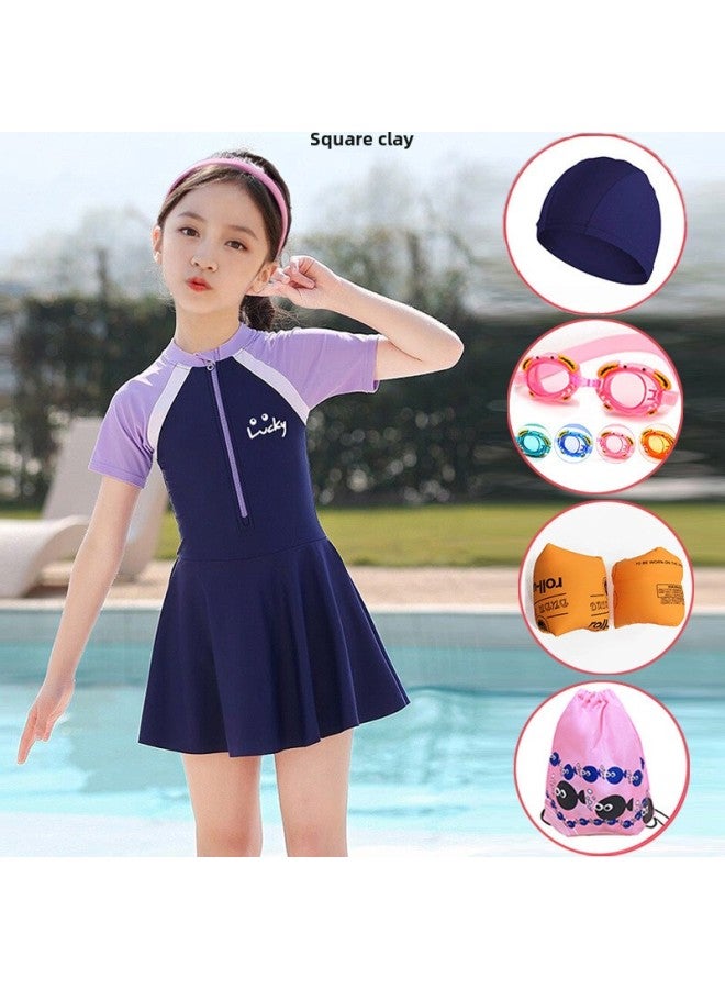 Generic Children's Swimwear Girls' Sports Girls' Split Skirt Swimwear For Primary School Students-Color:1833 Rose Red [swimsuit + Swimming Cap]-Size:Recommended 125-135cm 22.5-27.5kg  - Image 2