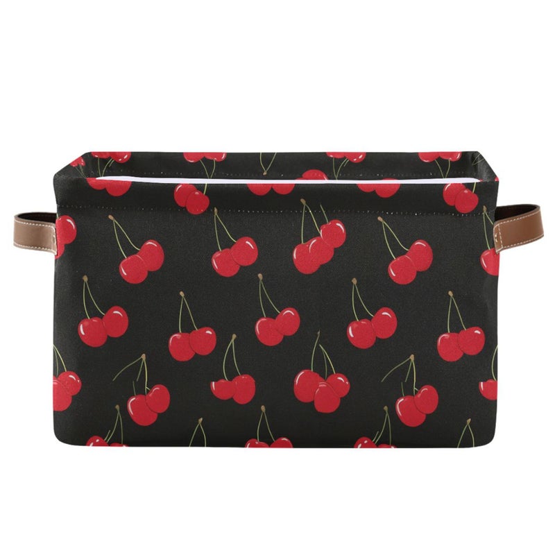Wamika Cherry Red Storage Basket with Waterproof Liner and PU Handles Fruits Black Storage Bins Boxes 142 Collapsible Decorative Organizer Baskets for Bedroom Closet Office 1 Pack - Image 2