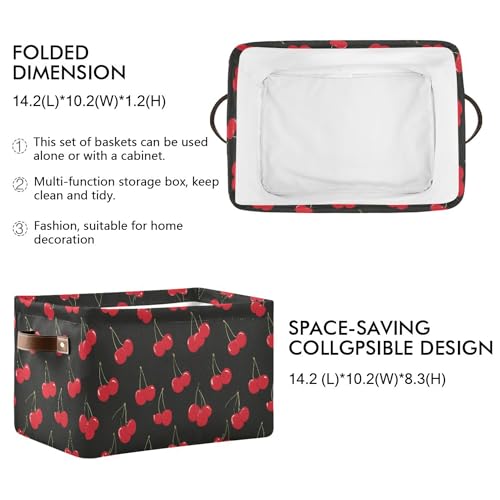 Wamika Cherry Red Storage Basket with Waterproof Liner and PU Handles Fruits Black Storage Bins Boxes 142 Collapsible Decorative Organizer Baskets for Bedroom Closet Office 1 Pack - Image 3