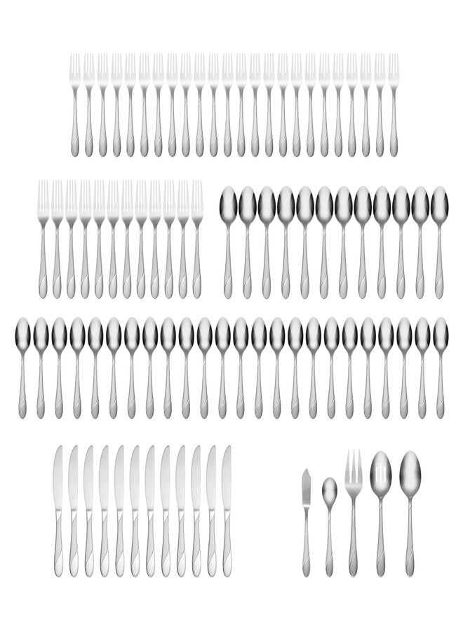 Cambridge Silverware Set, Swirl Sand 89-Piece Flatware Set, Service For 12, 18/0 Stainless Steel, Dishwasher Safe, Flatware Cutlery Sets, Serving Utensils, Knives Spoons And Forks (Silver, 89 Pieces) - Image 2