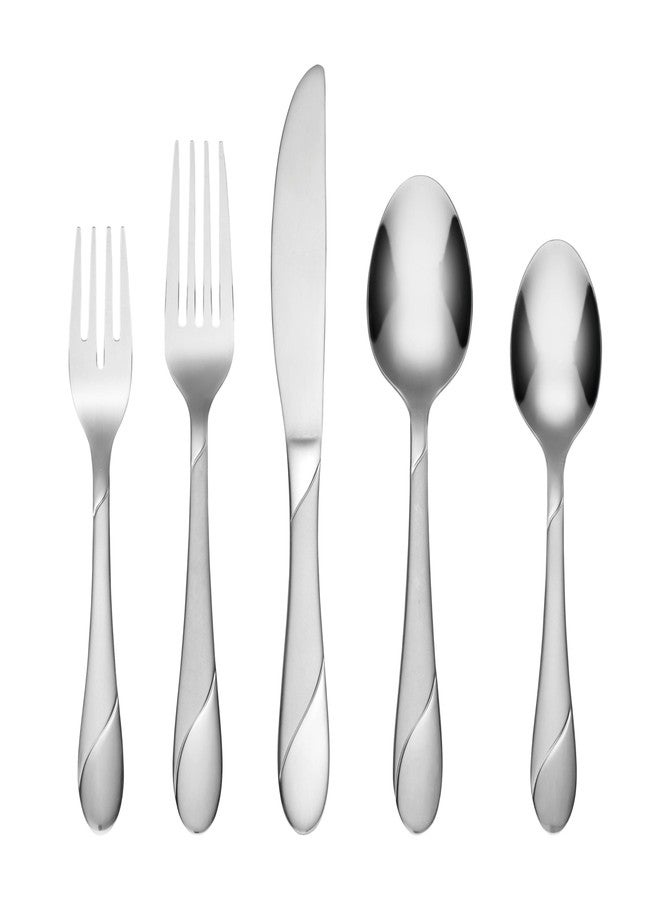 Cambridge Silverware Set, Swirl Sand 89-Piece Flatware Set, Service For 12, 18/0 Stainless Steel, Dishwasher Safe, Flatware Cutlery Sets, Serving Utensils, Knives Spoons And Forks (Silver, 89 Pieces) - Image 1