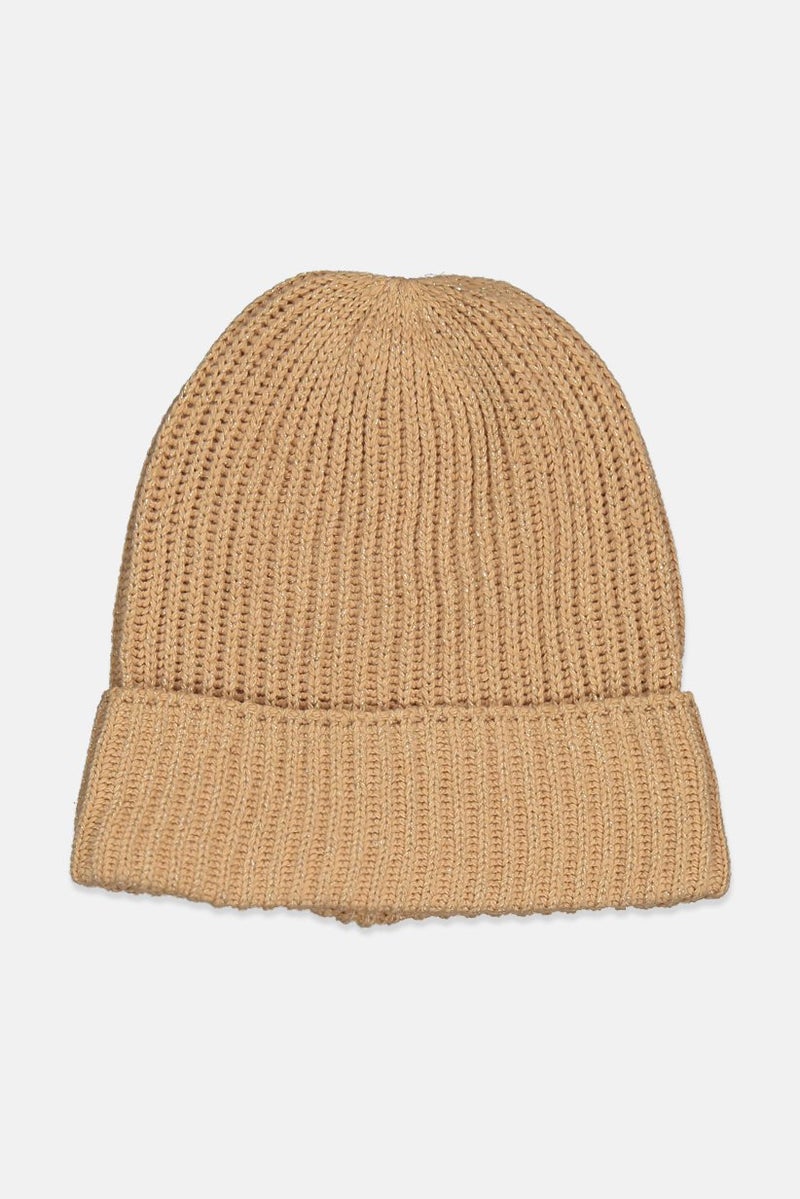 Style&Co - Women Metallic Beanie Hat, Tan - Image 1