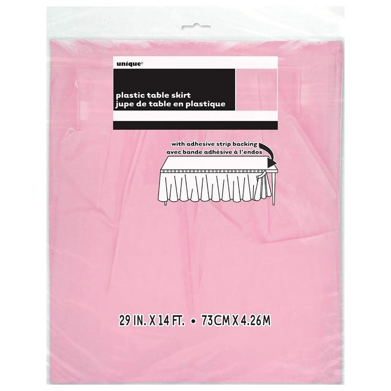 Unique Premium Lovely Pink Solid Plastic Table Skirt (29" x 14 ft) Pack Of 1 - Elegant Design, Easy-to-Attach - Perfect For Parties, Weddings, & Events - Image 4