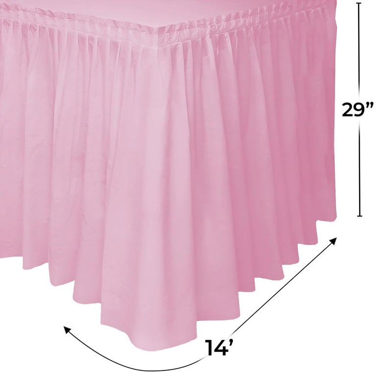 Unique Premium Lovely Pink Solid Plastic Table Skirt (29" x 14 ft) Pack Of 1 - Elegant Design, Easy-to-Attach - Perfect For Parties, Weddings, & Events - Image 2