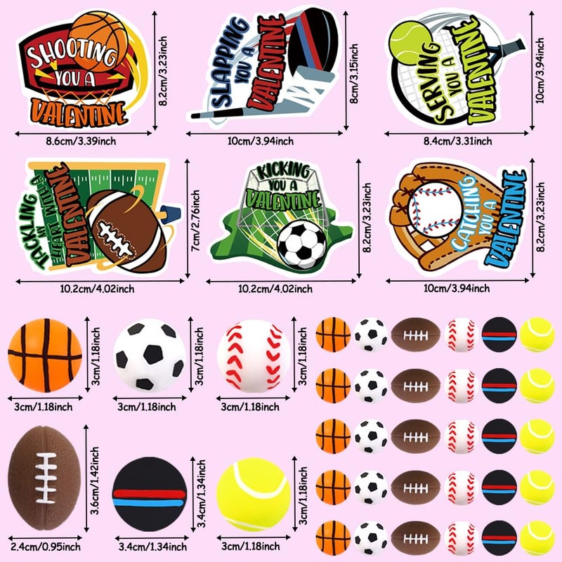 Vellibring 30 Pack Valentines Day Sport Balls With Cards Goodie Bags Bulk Mini Stress Relief Squeeze Sports Balls For Valentines Day School Class Game Prizes Kids Toys Presents Exchange Party Favors - Image 2