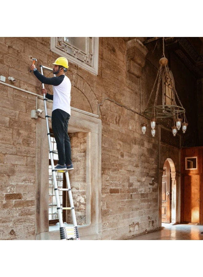 سلم تلسكوبي ألومنيوم قابل للطي بطول 2.6 متر مع خطافات قابلة للفك ومقبض حمل – سلم متعدد الاستخدامات يتحمل حتى 150 كجم - Image 5