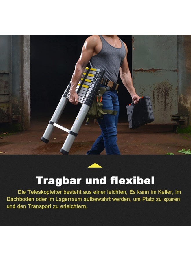 سلم تلسكوبي ألومنيوم قابل للطي بطول 2.6 متر مع خطافات قابلة للفك ومقبض حمل – سلم متعدد الاستخدامات يتحمل حتى 150 كجم - Image 4