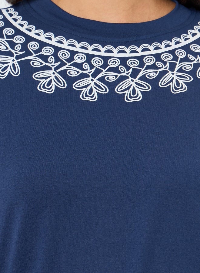 Styli Women Blue Floral Embroidered T-Shirt - Image 3