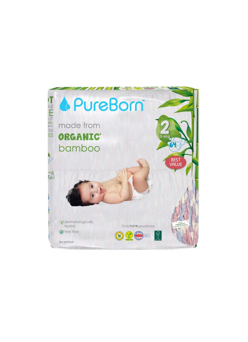 PureBorn Organic Baby Tape Style Diapers Size-2 3-6 kg Cloud Print