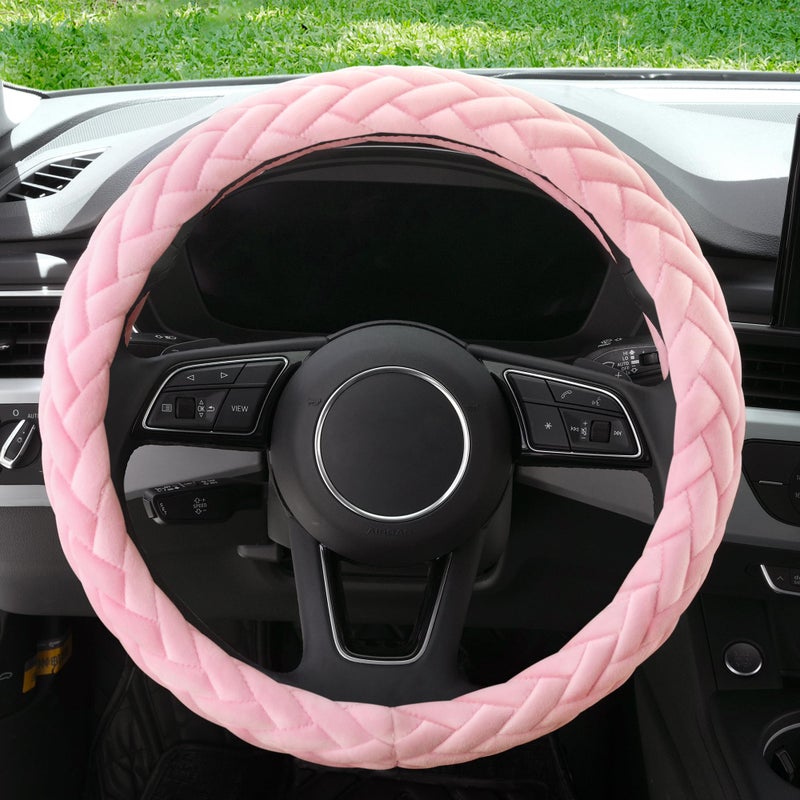 YHONGJT Soft Velvet Steering Wheel Cover Cute Hands Warm Fuzzy, Universal 15 Inch for Women Girls, Fit Vehicles, Sedans, SUVs, Vans, Trucks - Light Pink - Image 2