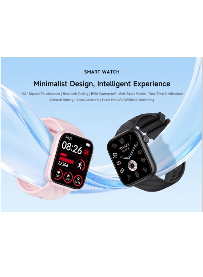 SMART WATCH Minimalist Design Smart Experience 1.83 "Square Touch Screen| Bluetooth call| IP68 waterproof| Multi-motion mode| Information real-time push 220mAh battery| Voice Assistant - Image 2