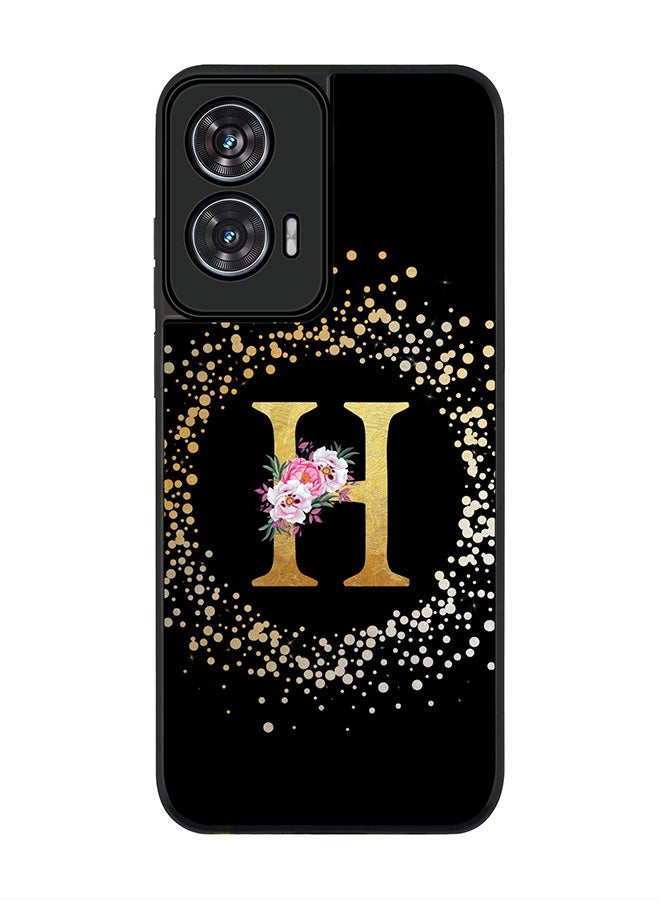 Stylizedd For Motorola Edge 50 Fusion 5G Case,Slim fit Camera Protection, Shockproof Thin Phone cover  - Custom Monogram Floral - H ( Black ) - Image 1