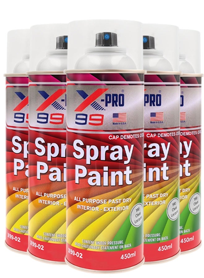 X Pro 99 5 pcs X-99 PRO Clear Lacquer Spray Paint 450ml Transparent Gloss Finish Fast Dry Multi Surface Interior Exterior Coating - Image 1