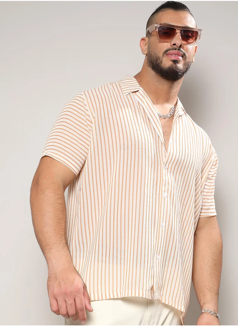 Instafab Plus Unbalanced Striped Shirt