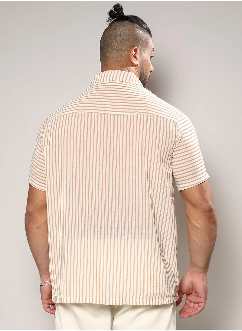 Instafab Plus Unbalanced Striped Shirt