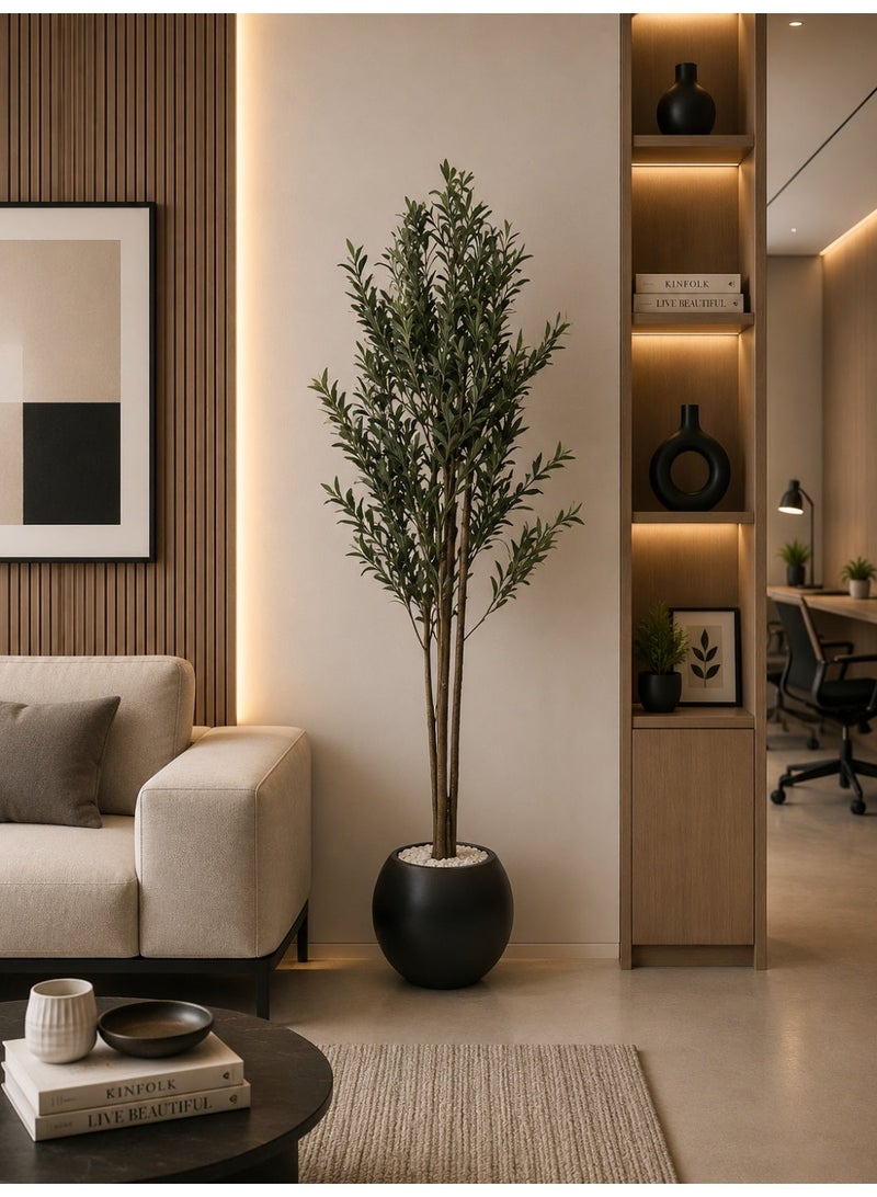 Al-Rawasem House A fruitful olive tree with a large, attractively designed black pot - Image 1