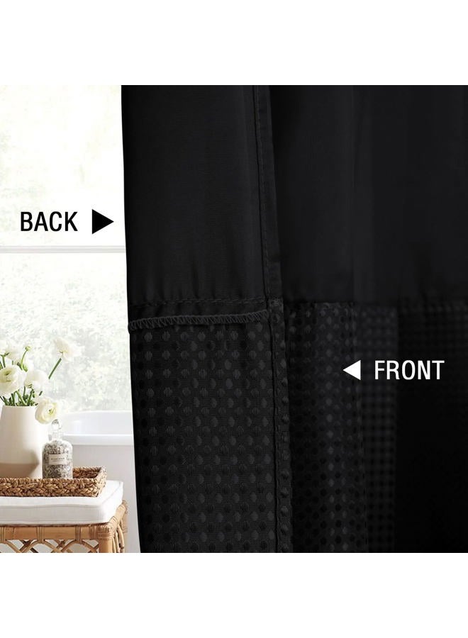 Gibelle Black Shower Curtain with Mesh Top Window and Hooks Set, Waffle Weave Textured Fabric Shower Curtain for Bathroom, Spa-Like Hotel Luxury, Water Repellent, 72x72 - Image 3