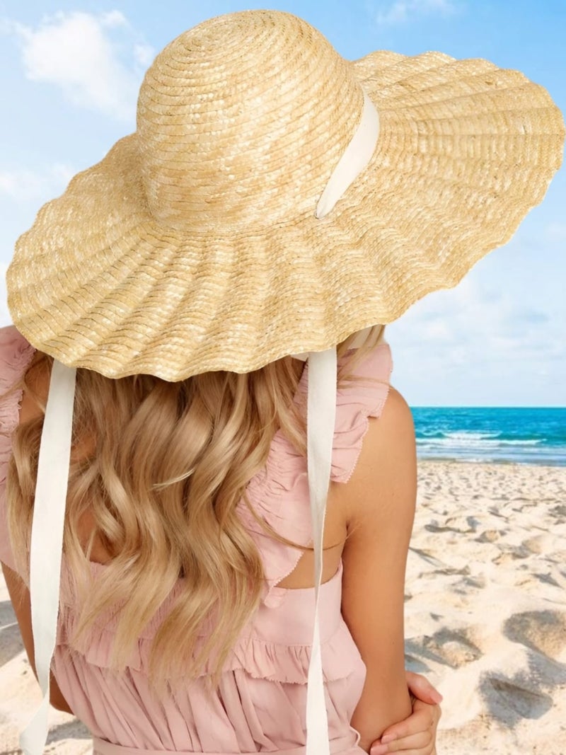 Mood Agenda Women's Vintage Wavy Ruffles Model Handmade Organic Straw Hat  - Image 1