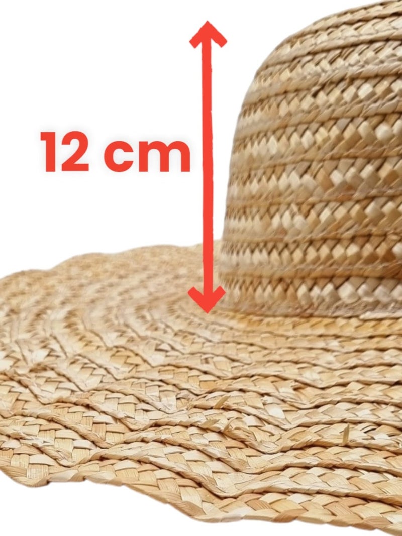 Mood Agenda Women's Vintage Wavy Ruffles Model Handmade Organic Straw Hat  - Image 5