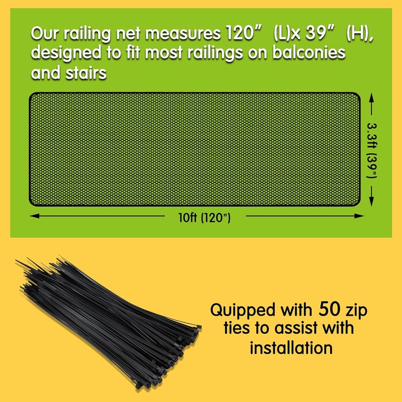 Cupount Banister Guard for Baby 10ft x 33ft Black Safety Mesh Netting for Pets and Kids  Stair Railing Cover for Home - Image 3