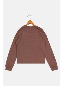 Cool Club Kids Girl Crew Neck Embroidered Sweatshirt, Brown  - Image 2
