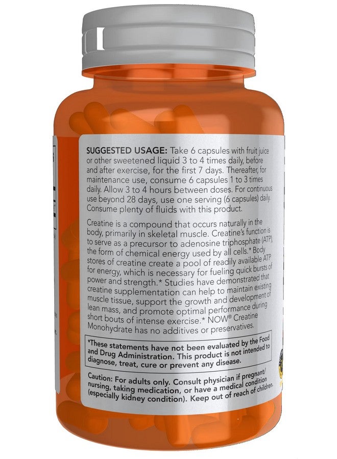 now Sports Nutrition Creatine Monohydrate 750 Mg Mass Building*/Energy Production* 120 Veg Capsules - Image 4