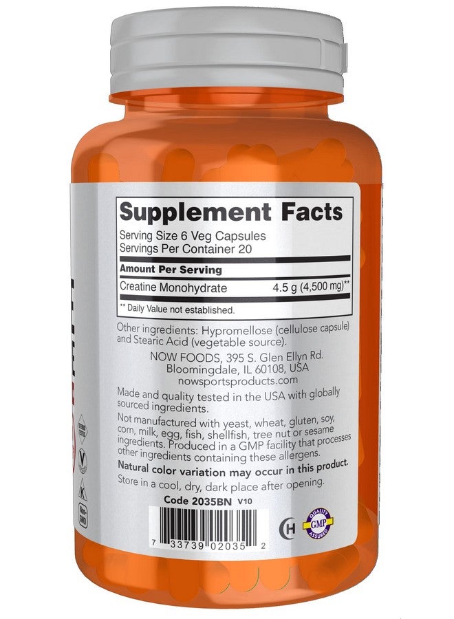 now Sports Nutrition Creatine Monohydrate 750 Mg Mass Building*/Energy Production* 120 Veg Capsules - Image 3