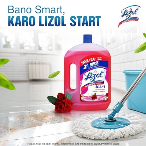 Lizol Disinfectant Surface & Floor Cleaner Liquid, Floral - 2 Litre | Suitable for All Floor Cleaner Mops | Kills 99.9% Germs| India's #1 Floor Cleaner - Image 2