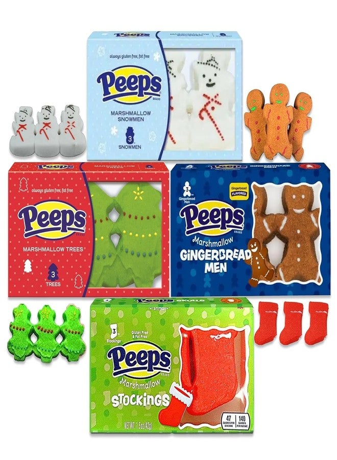 Peeps Christmas Marshmallow Variety Pack of 4-3 Count - Trees, Gingerbread, Snowmen, and Stockings - Delicious Fun for the Whole Family - Image 2