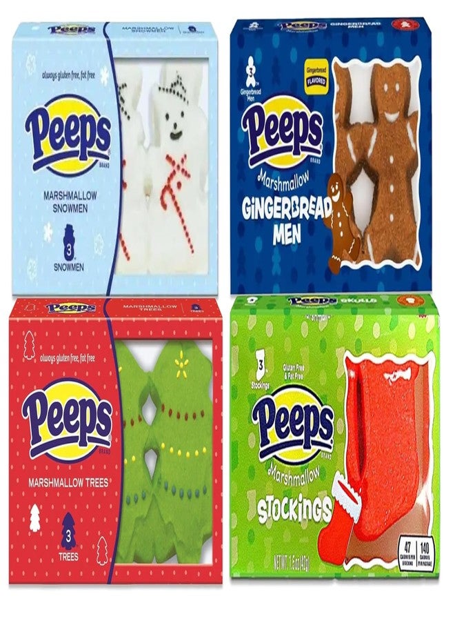 Peeps Christmas Marshmallow Variety Pack of 4-3 Count - Trees, Gingerbread, Snowmen, and Stockings - Delicious Fun for the Whole Family - Image 1
